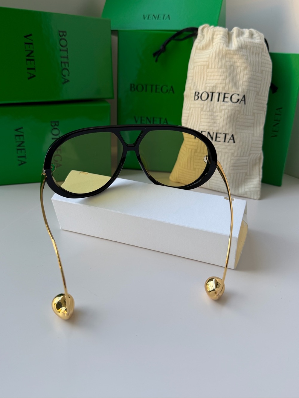 BOTTEGA VENETA BV 1273S 003 Black Gold Yellow Lens Earrings Sunglasses AUTHENTIC - Picture 9 of 12